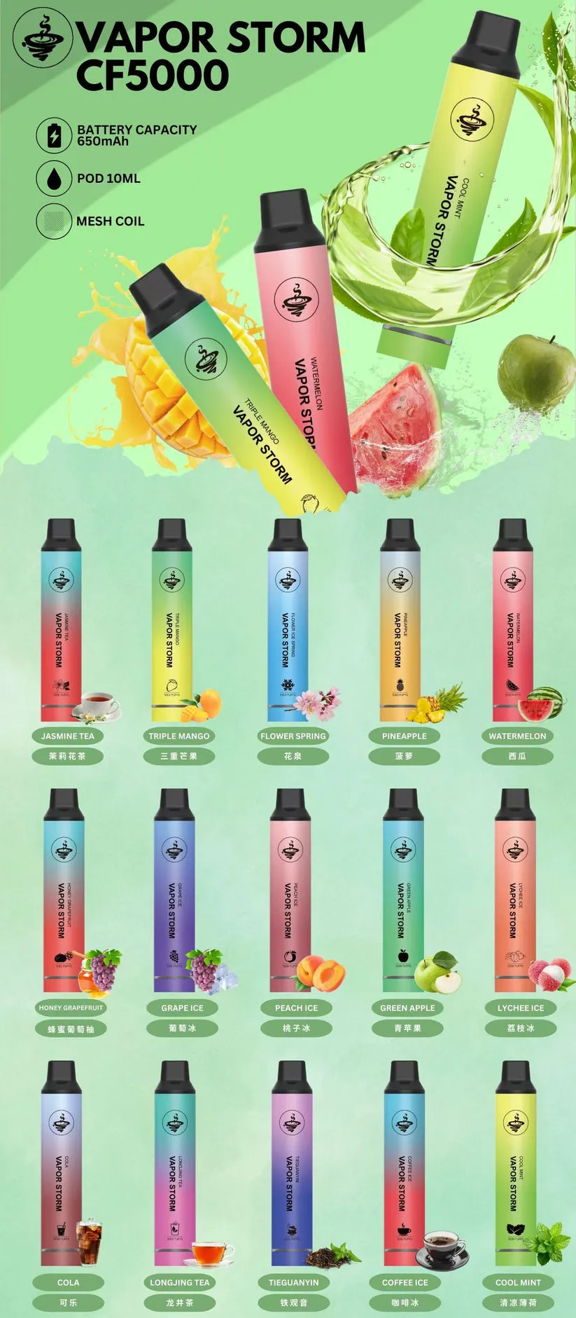 風暴VAPOR STORM CF5000 拋棄式電子煙 5000口發光版 台灣現貨(图1)